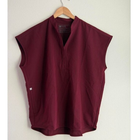 Figs Rafaela Oversized Scrub Top in Burgundy, Size Large - Picture 7 of 9